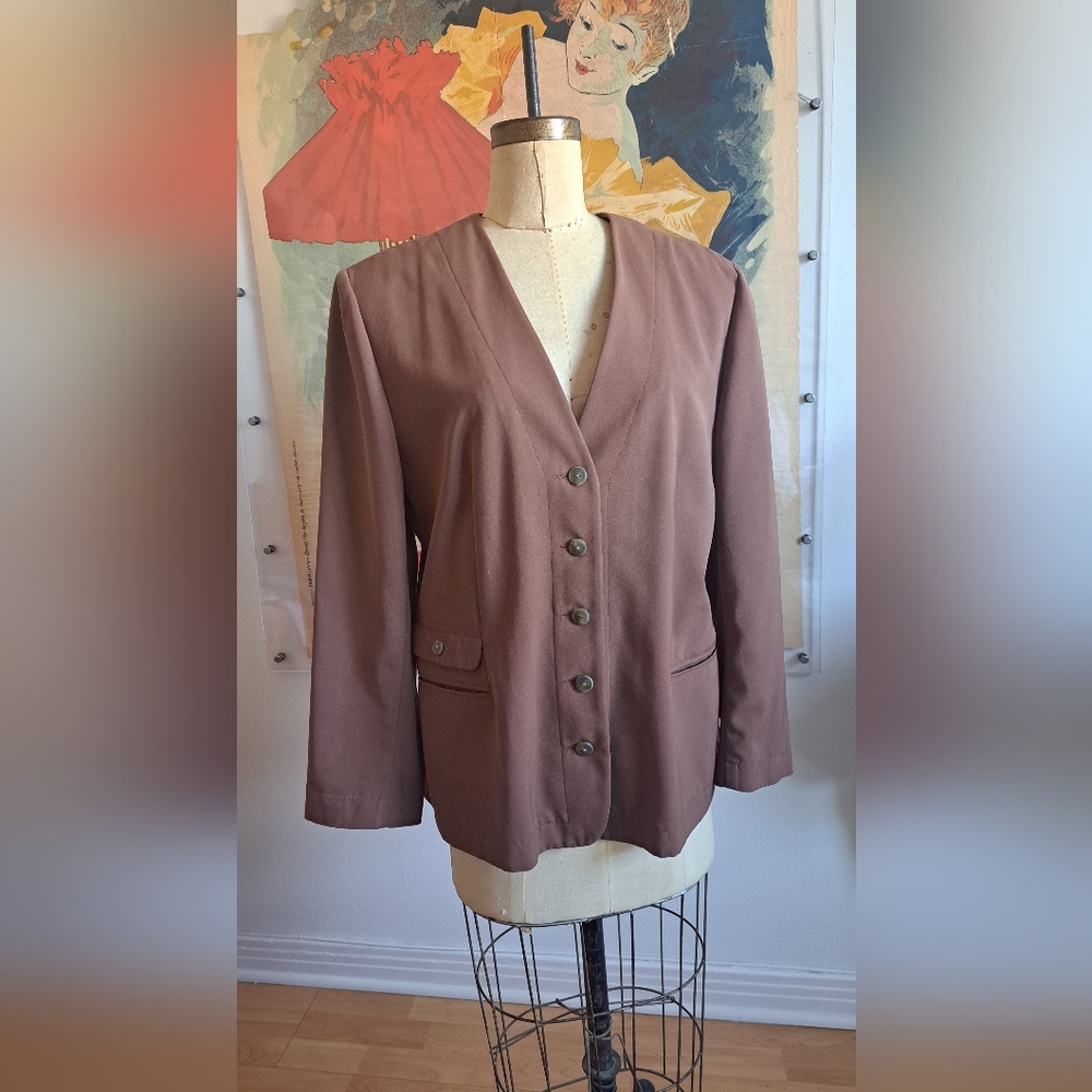 Women's V-Neck Button Front Jacket in Brown